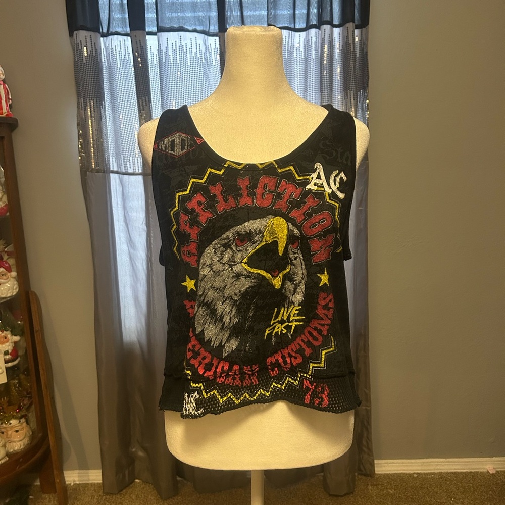 Affliction Black and Red Eagle Graphic Tank